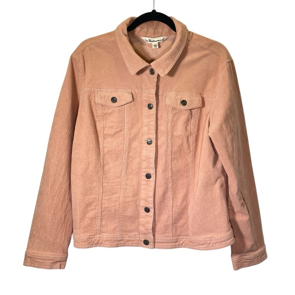TANTRUMS Women Large pink /salmon color corduroy button up long sleeve jacket